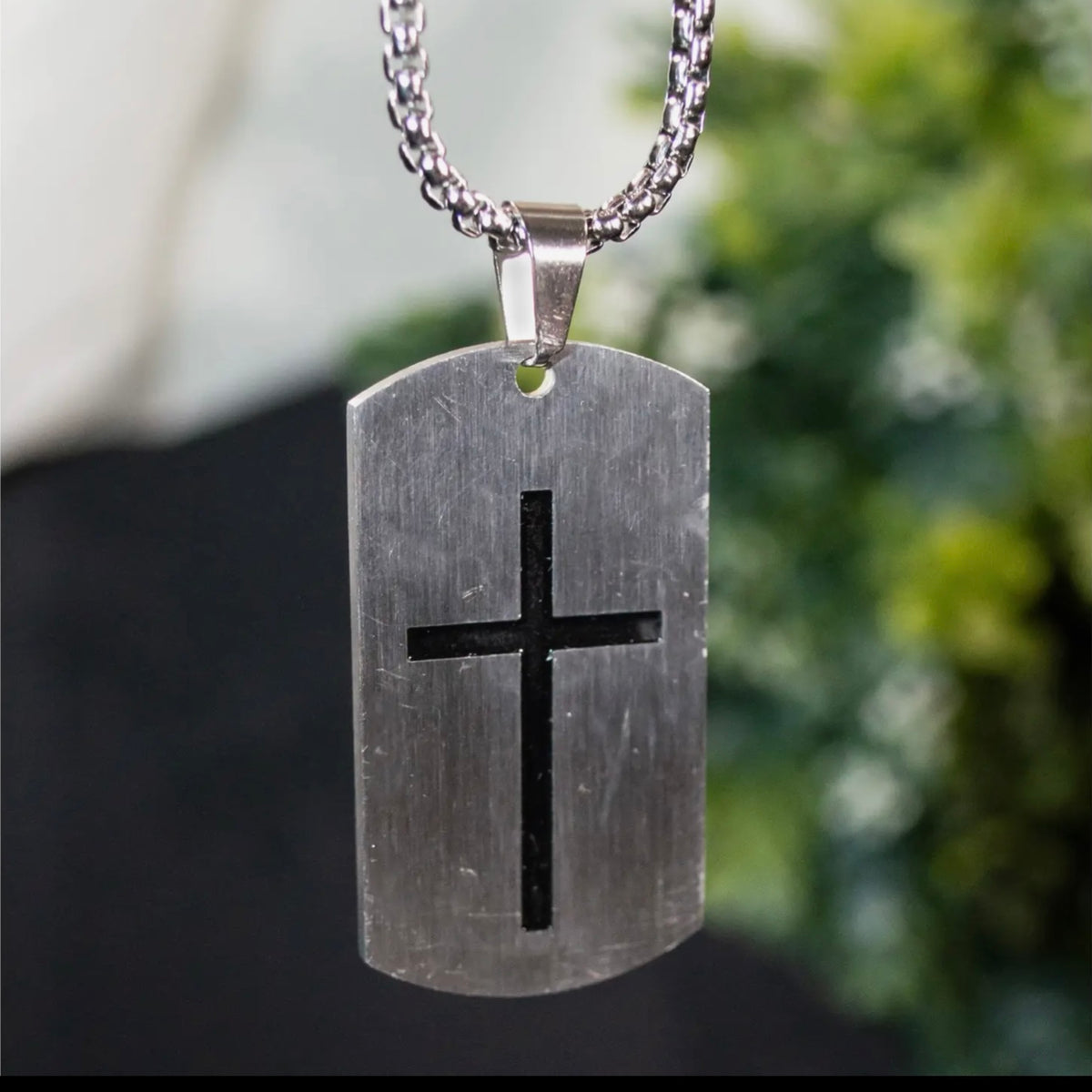 Men's Joshua 1:9 Cross Dog tag Necklace