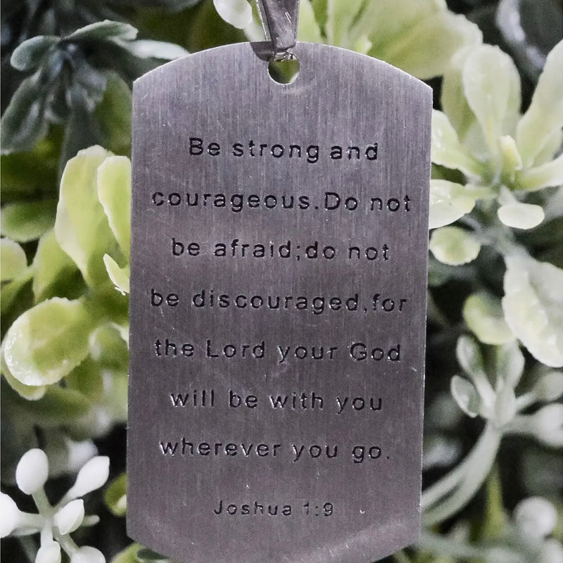 Men's Joshua 1:9 Cross Dog tag Necklace