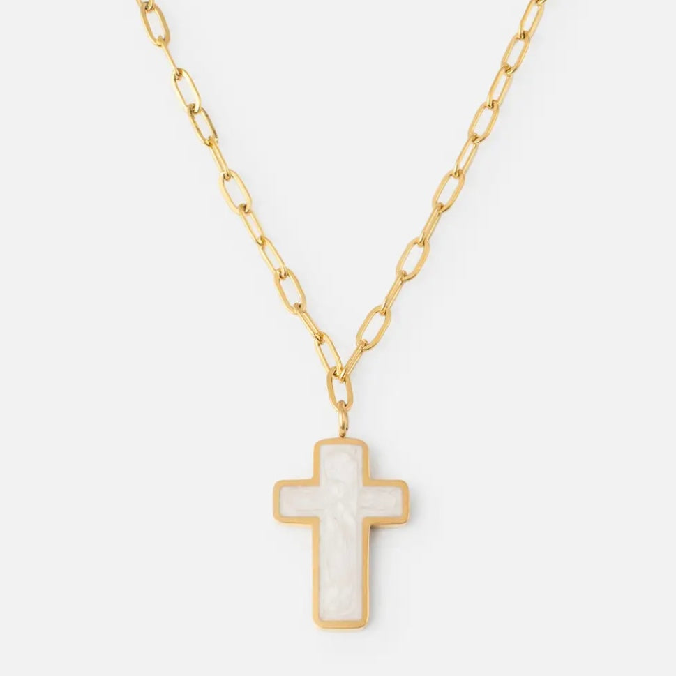Enamel Cross Necklace - 18k Gold