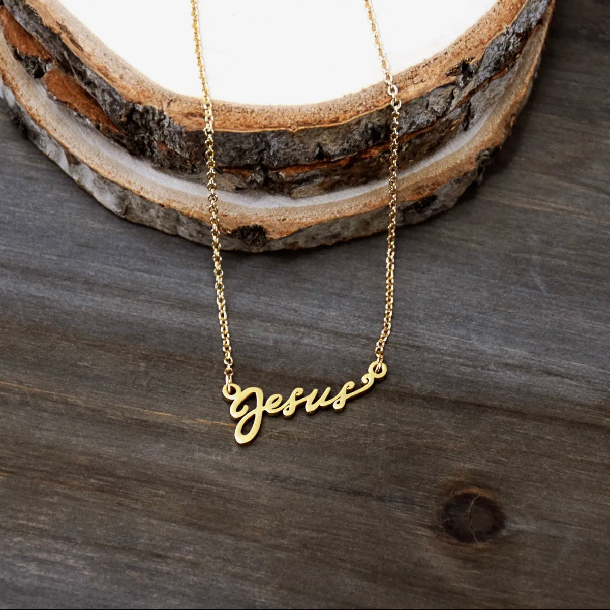 Jesus Script Necklace - 18k Gold