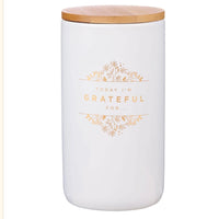 Gratitude Jar with Cards-Grateful, Gold, and White Ceramic