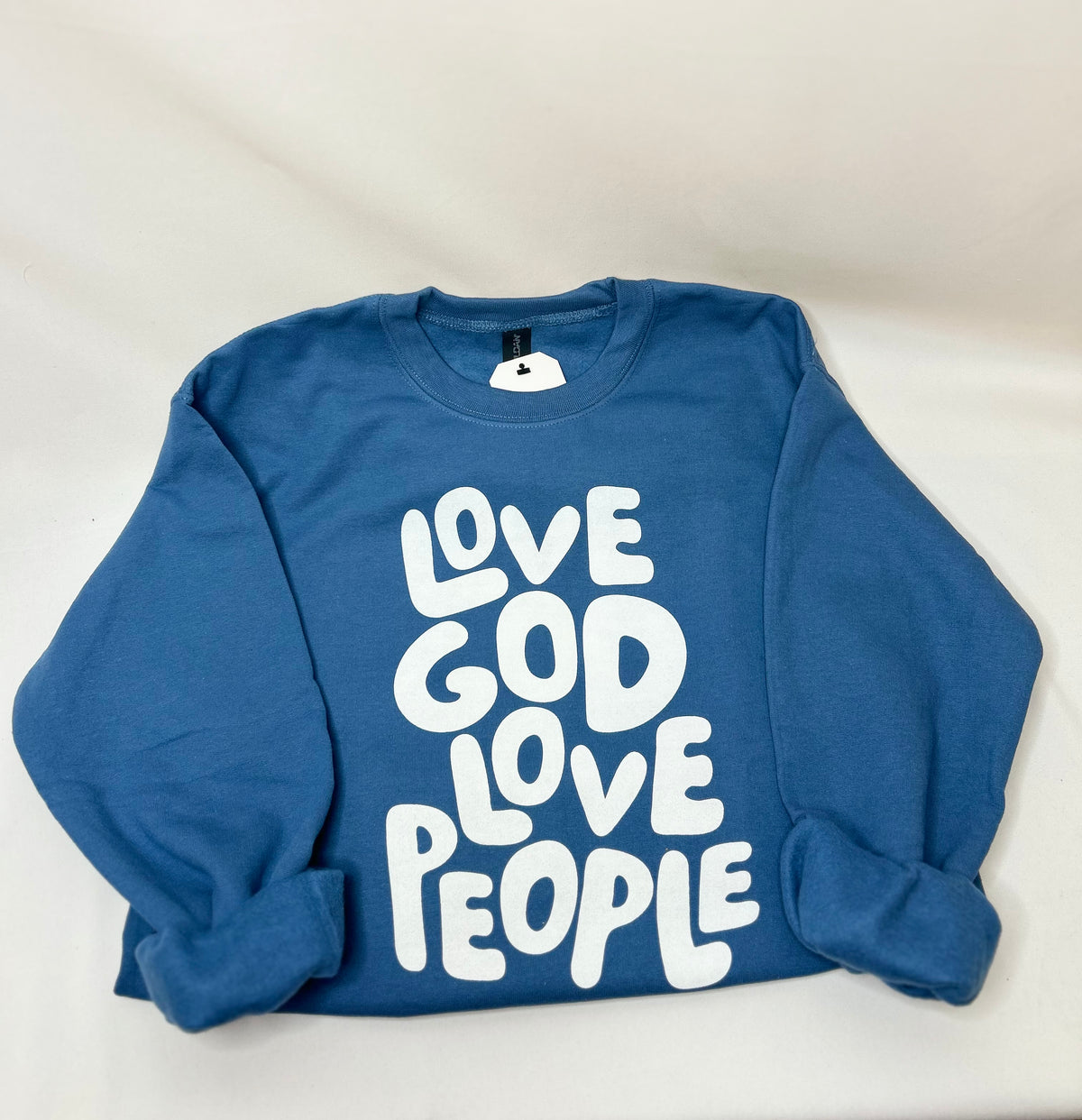 Love God Love People Puff Graphic Crewneck