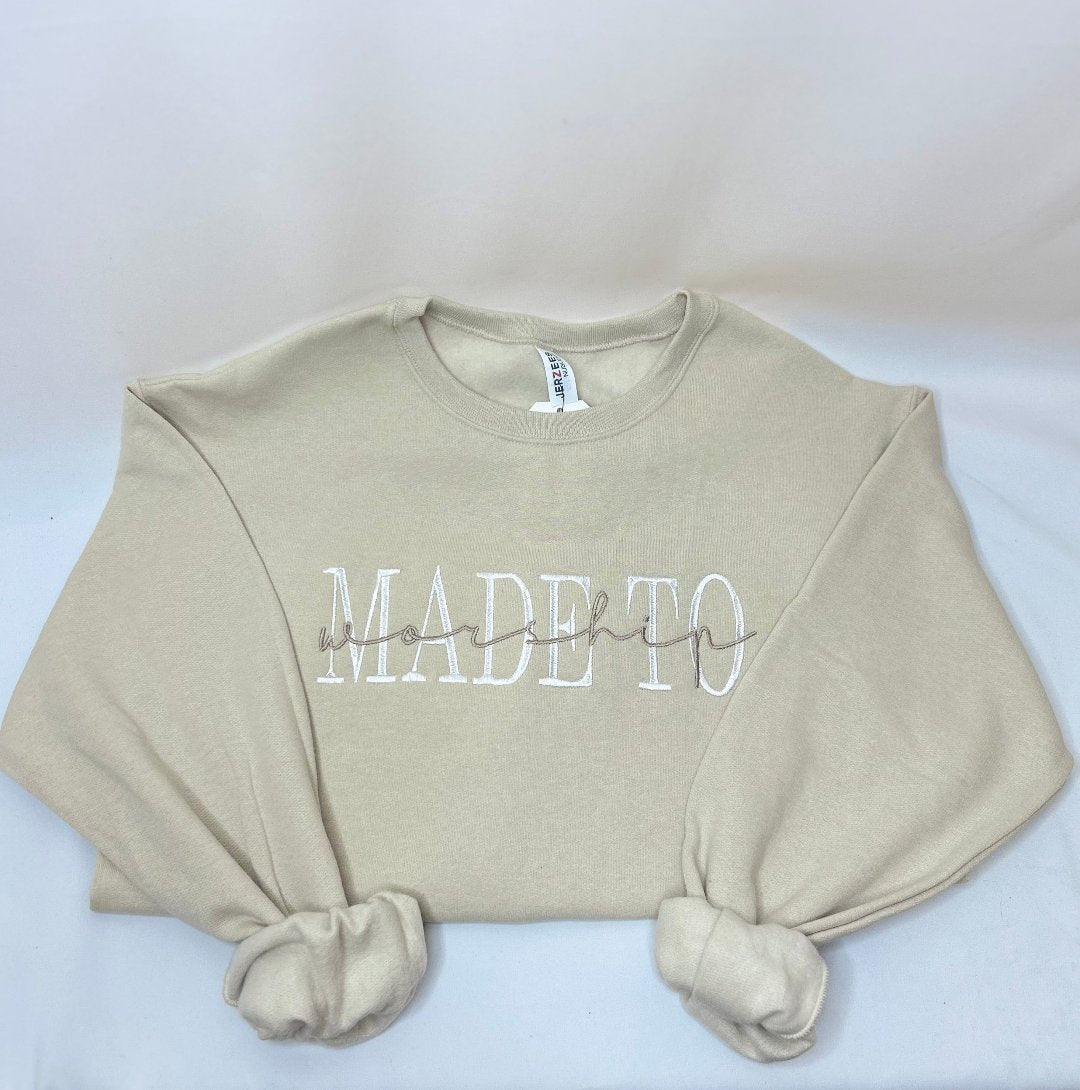 Embroidered Made To Worship Sand Sweatshirt