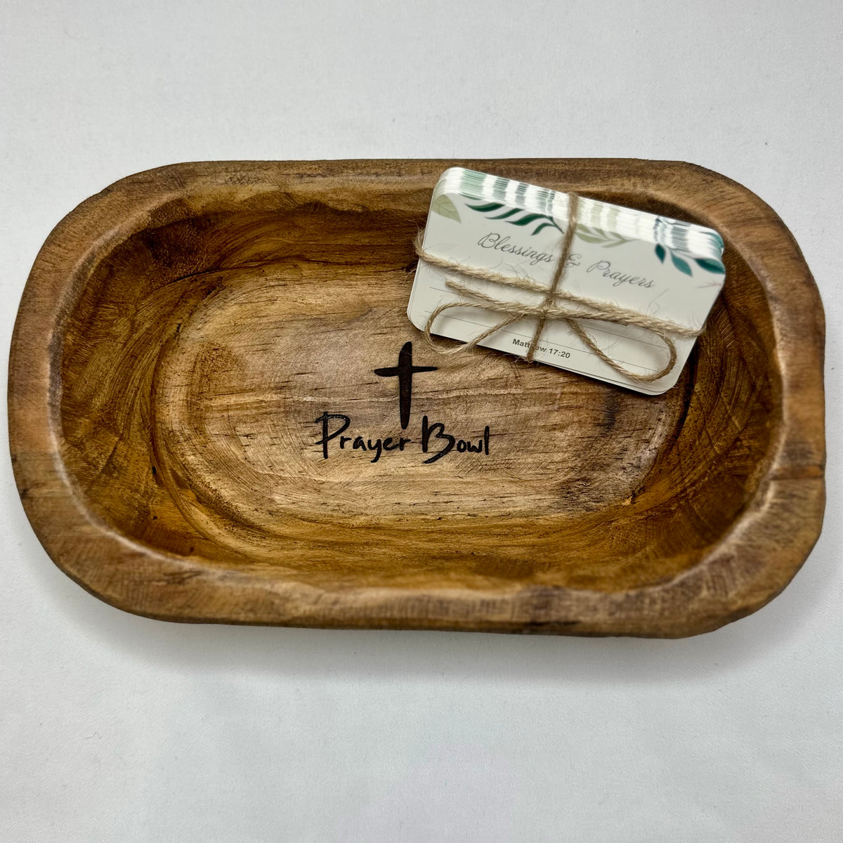 Wooden Hand Carved Prayer Bowl with 25 Prayer Cards