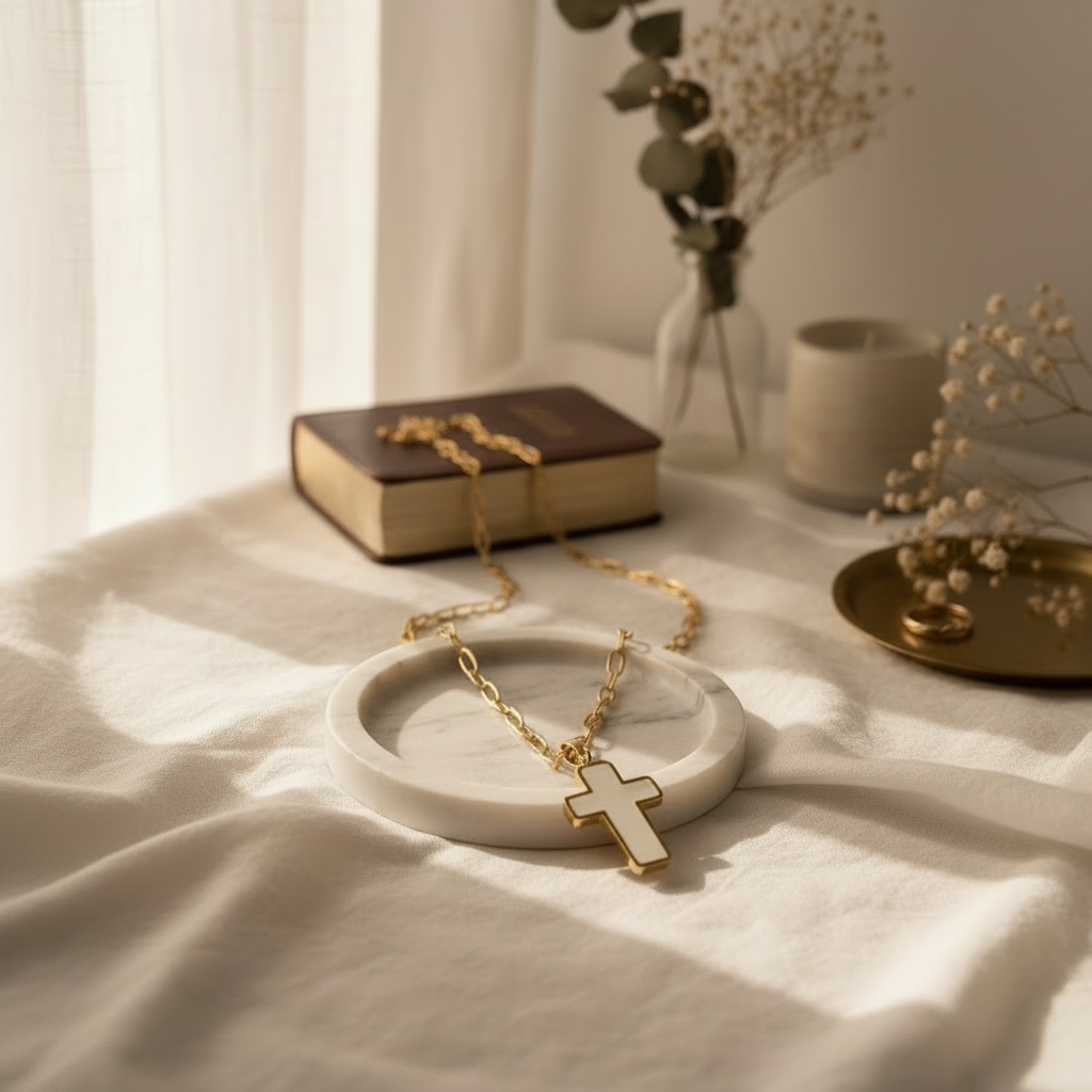 Enamel Cross Necklace – Dressing Table Lifestyle Clean